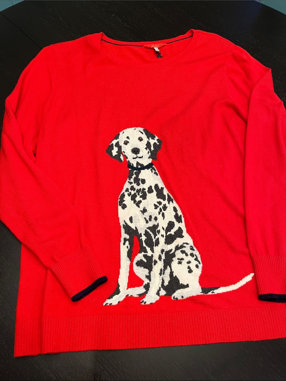 Joules Red Crewneck Sweater with Dalmatian Motif